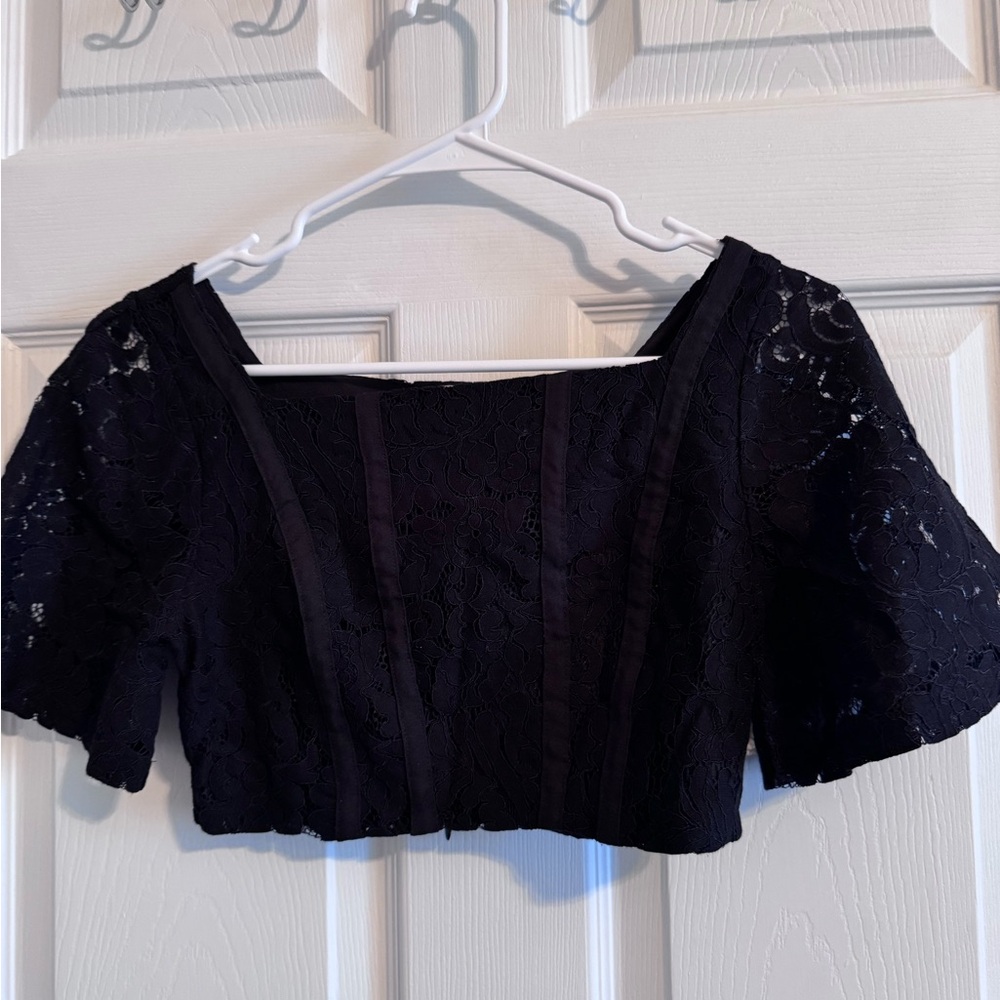Zara Black Lace Cropped Square-Neck Top